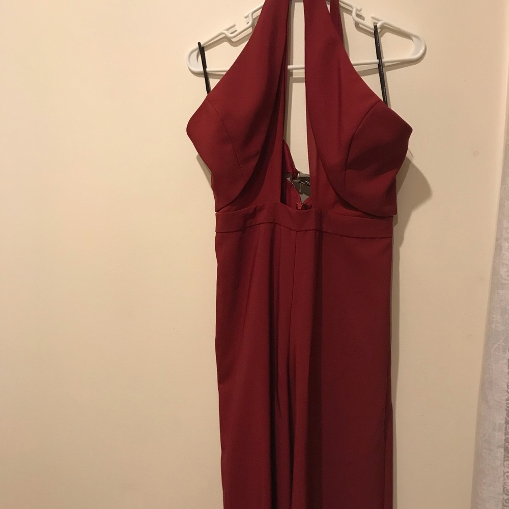 Wine red halter jumpsuit